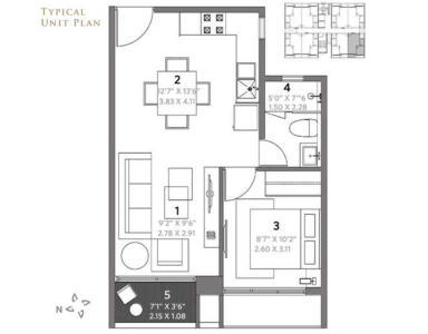 Hiranandini Torino Floor Plan - 595 sq.ft. 