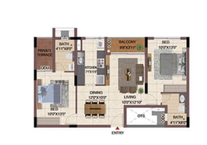 Casagrand Keatsway Floor Plan - 1098 sq.ft. 