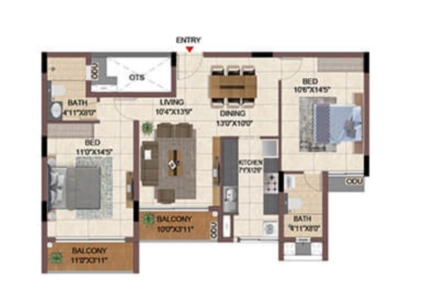 Casagrand Keatsway Floor Plan - 1254 sq.ft. 