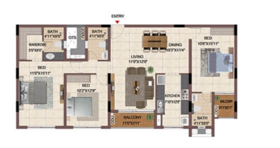 Casagrand Keatsway Floor Plan - 1736 sq.ft. 