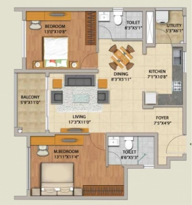 Adarsh Pinecourt Floor Plan - 1172 sq.ft. 