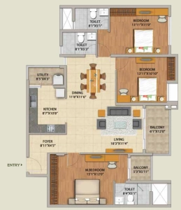 Adarsh Pinecourt Floor Plan - 1728 sq.ft. 