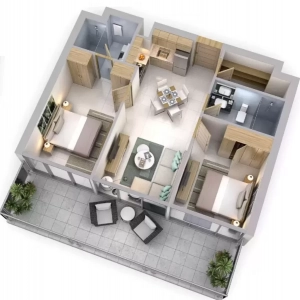 Damac Reva Residence Floor Plan - 909 sq.ft. 