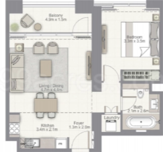 Emaar 17 Icon Bay Floor Plan - 760 sq.ft. 