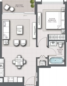 emaar marina shores Floor Plan - 745 sq.ft. 