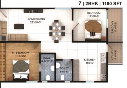 Vasavi lake city Floor Plan - 1190 sq.ft. 