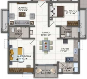 Rajapushpa imperia Floor Plan - 1395 sq.ft. 