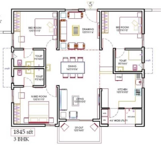 Visions arsha Floor Plan - 1845 sq.ft. 