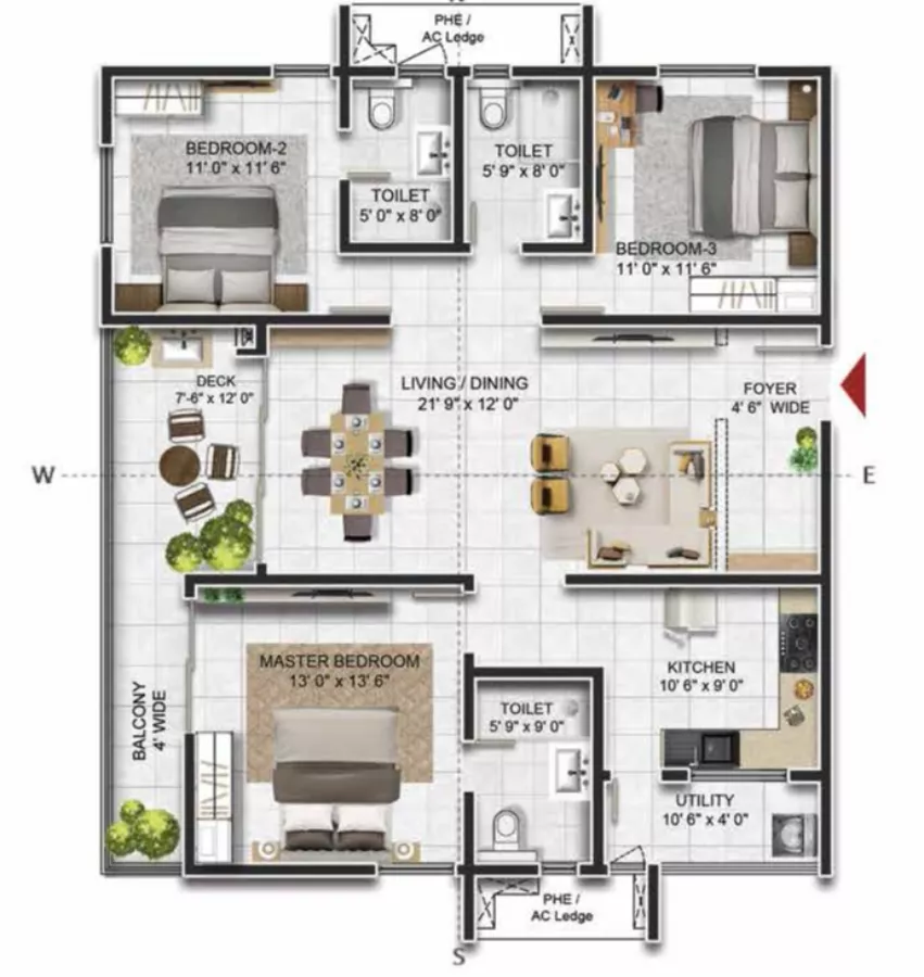 prestige-beverly-hills-floor-plan-with-vastu-details-3-3-4-bhk