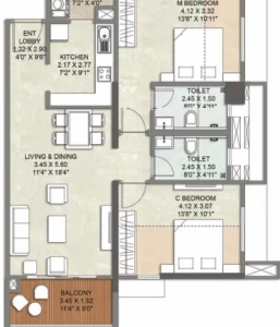 Kalpataru Aurum Floor Plan - 841 sq.ft. 