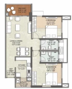 Kalpataru Aurum Floor Plan - 845 sq.ft. 