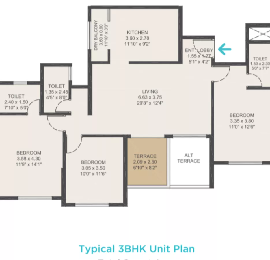 VTP Beaumonde Floor Plan with Vastu Details 3 3 2 2 1 BHK